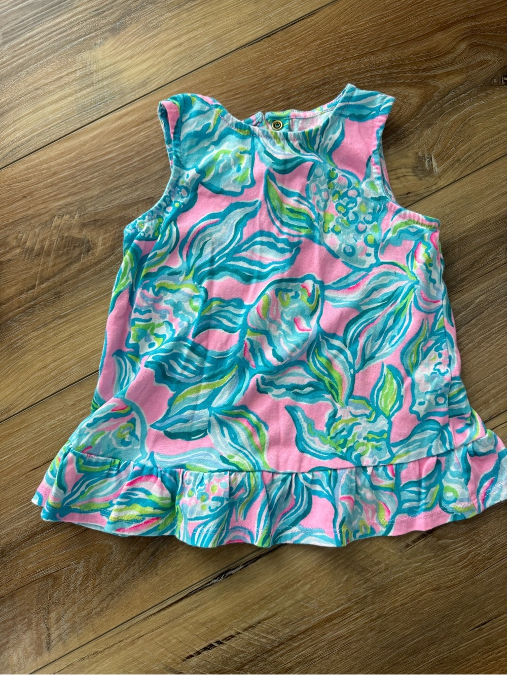 Lilly Pulitzer Pink Floral Ruffle Tank Top with Teal Accents